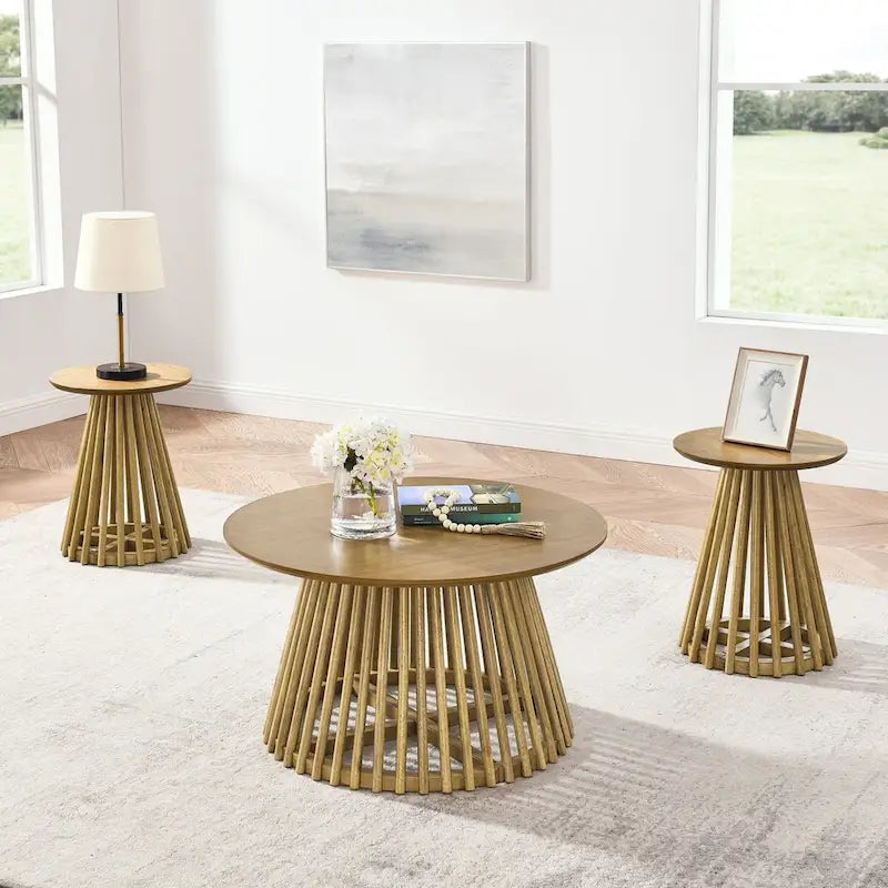 Table d'appoint ronde en bois - Table d'appoint en bois d'hévéa massif et MDF pour le salon