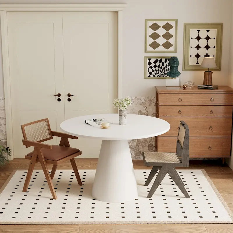 Table ronde à manger rétro pour 4 personnes - Plateau en MDF et hévéa avec pieds en bois composite