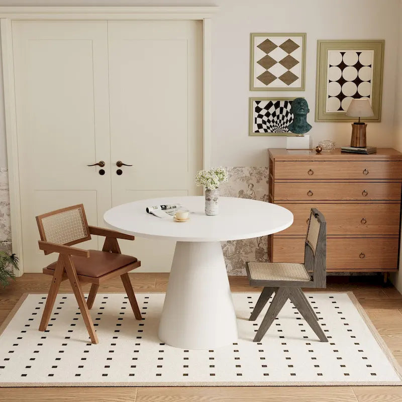 Table ronde à manger rétro pour 4 personnes - Plateau en MDF et hévéa avec pieds en bois composite