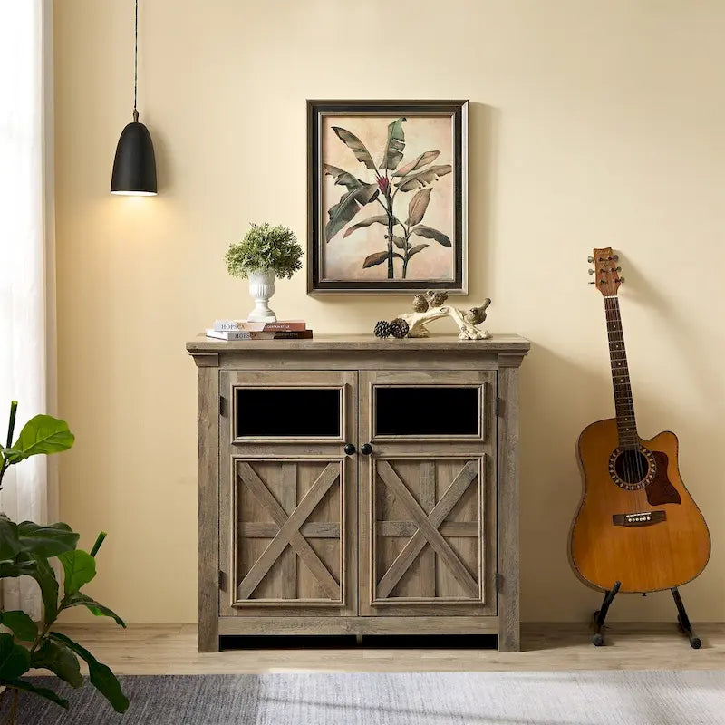Buffet bahut 2 portes avec portes vitrées et étagère réglable – 96,5 cm L