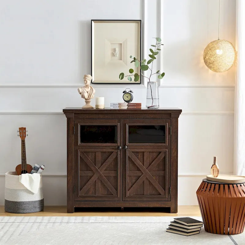 Buffet bahut 2 portes avec portes vitrées et étagère réglable – 96,5 cm L