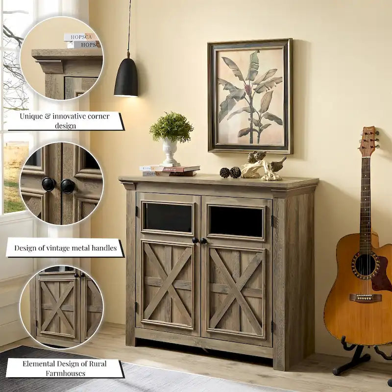 Buffet bahut 2 portes avec portes vitrées et étagère réglable – 96,5 cm L