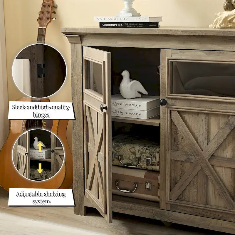 Buffet bahut 2 portes avec portes vitrées et étagère réglable – 96,5 cm L