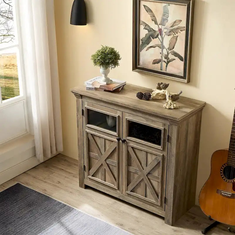 Buffet bahut 2 portes avec portes vitrées et étagère réglable – 96,5 cm L