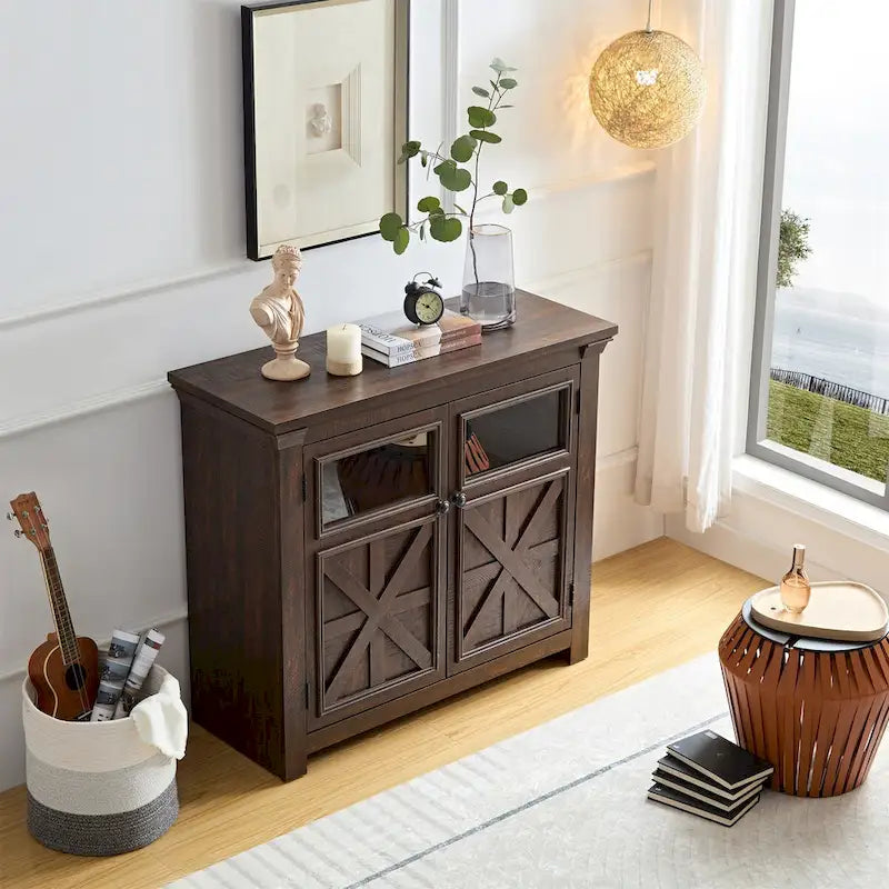 Buffet bahut 2 portes avec portes vitrées et étagère réglable – 96,5 cm L