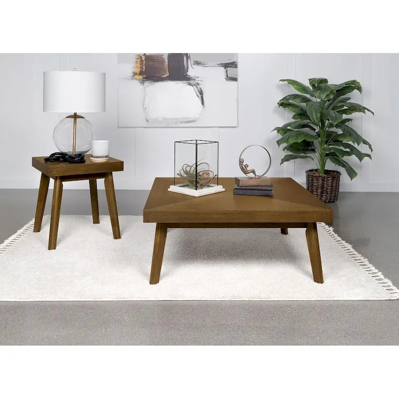Table basse en noyer avec plateau à chevrons en losange