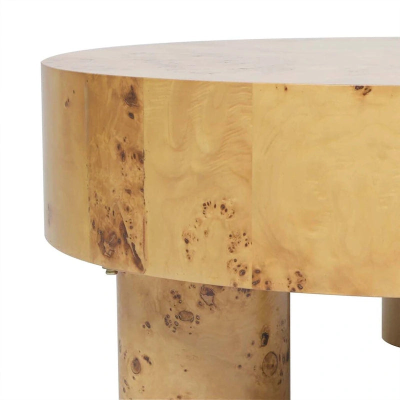 Table basse ronde en loupe de bois à trois pieds - 35,5L x 35,5P x 15,5H pouces