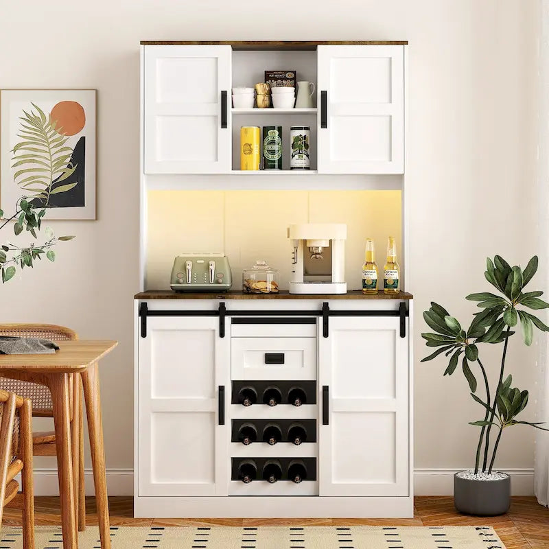 Meuble de bar de ferme avec porte coulissante - Buffet et console rustiques, blanc