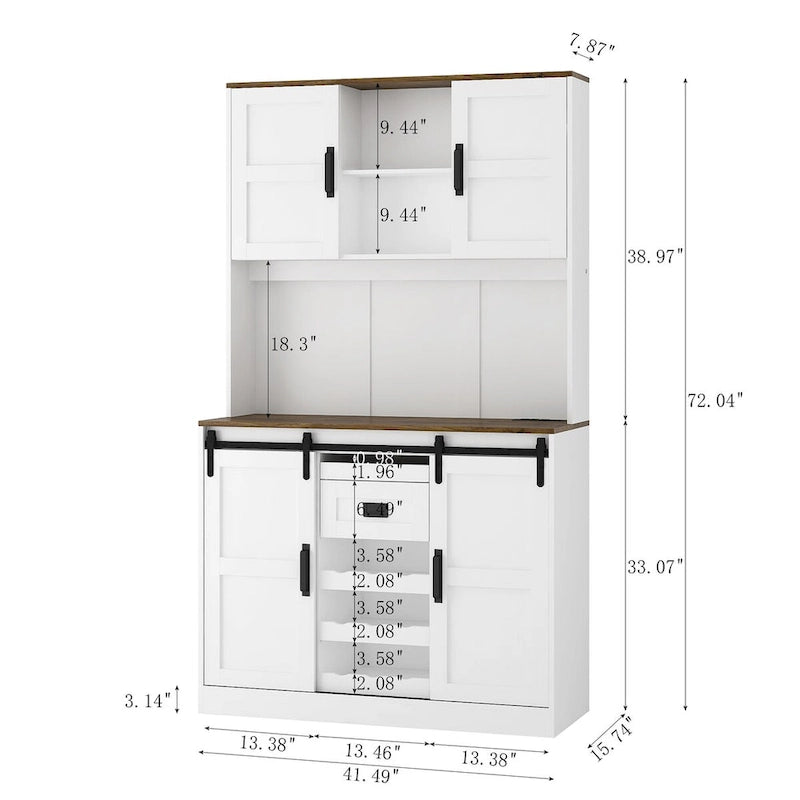 Meuble de bar de ferme avec porte coulissante - Buffet et console rustiques, blanc