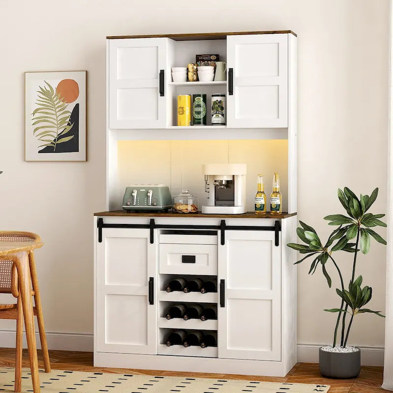 Meuble de bar de ferme avec porte coulissante - Buffet et console rustiques, blanc