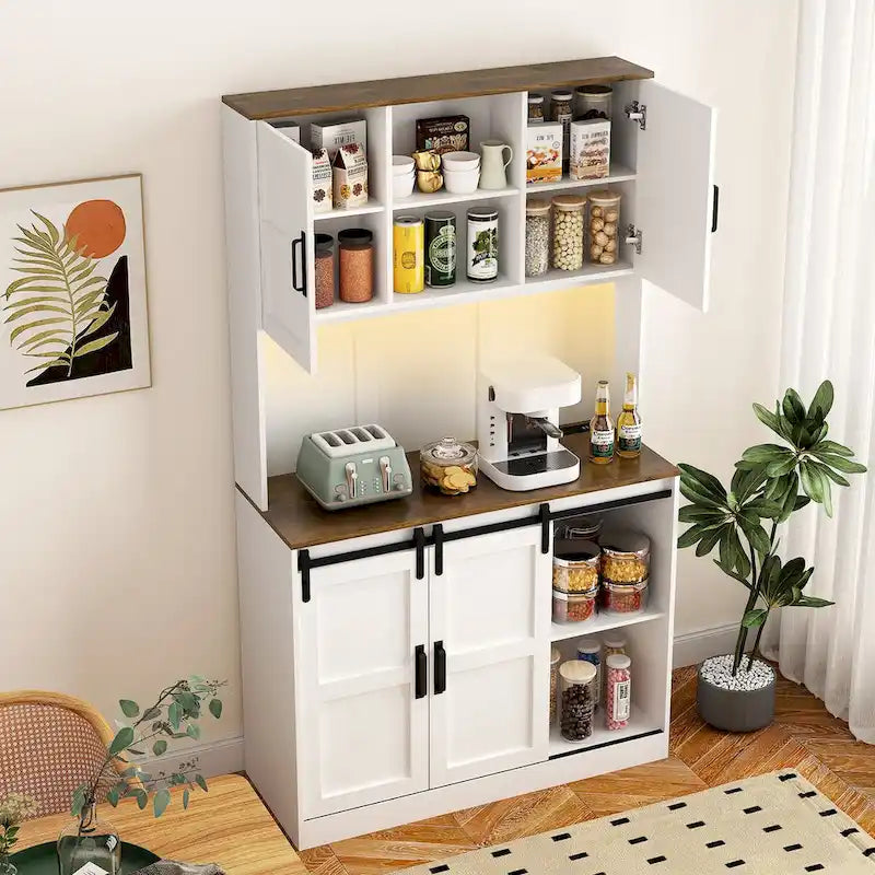 Meuble de bar de ferme avec porte coulissante - Buffet et console rustiques, blanc
