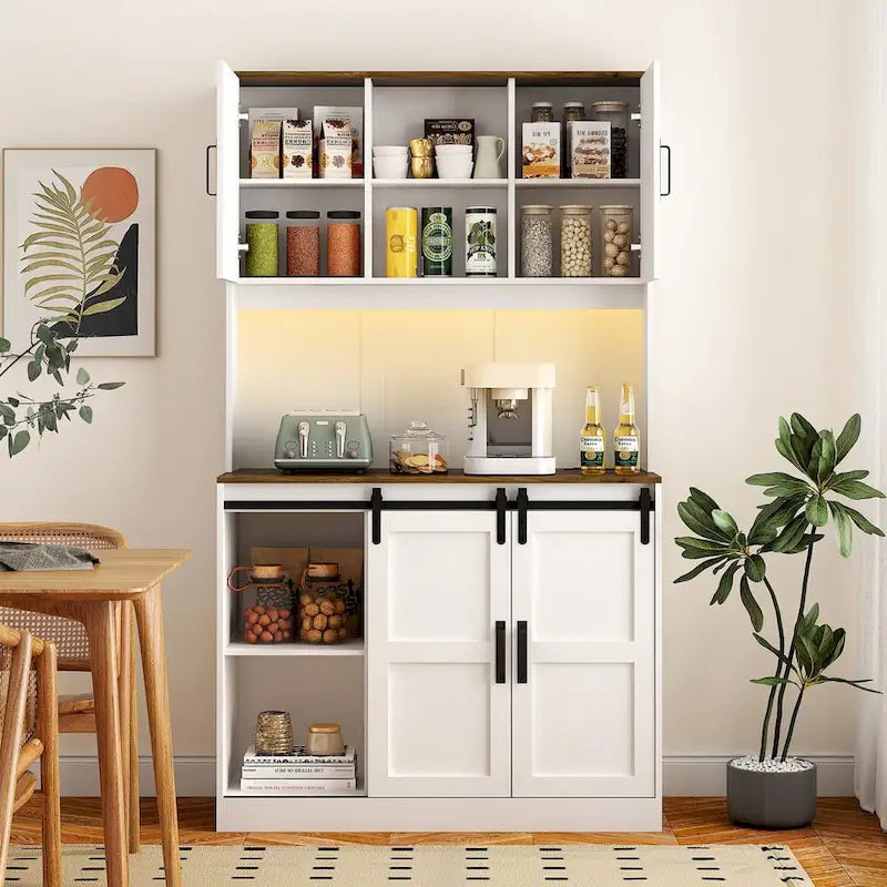 Meuble de bar de ferme avec porte coulissante - Buffet et console rustiques, blanc