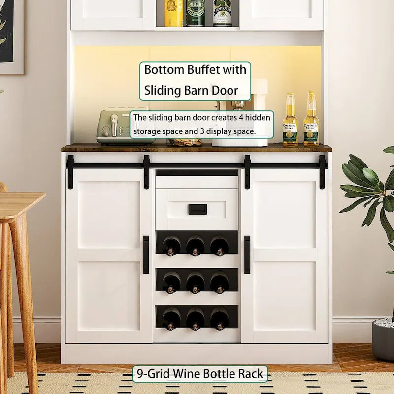 Meuble de bar de ferme avec porte coulissante - Buffet et console rustiques, blanc