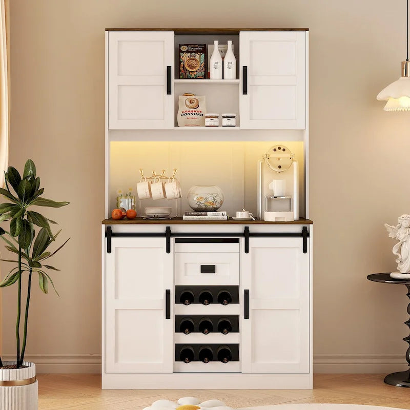 Meuble de bar de ferme avec porte coulissante - Buffet et console rustiques, blanc