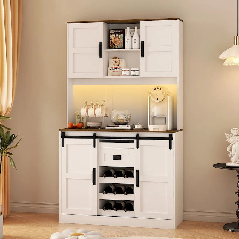 Meuble de bar de ferme avec porte coulissante - Buffet et console rustiques, blanc