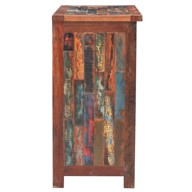 Meuble de Rangement en Lin en Teck Recyclé avec 2 Portes et 2 Tiroirs